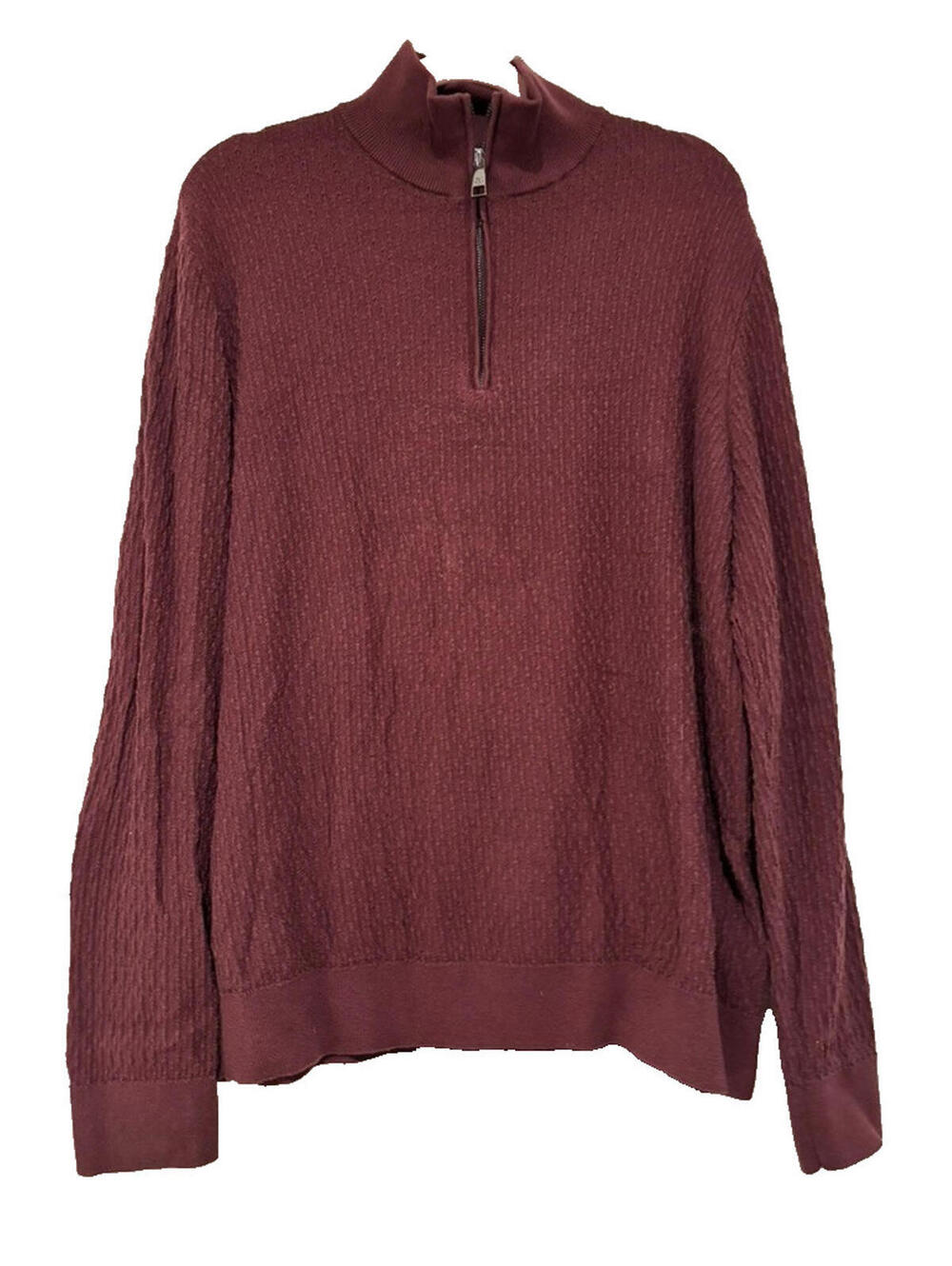 Ted Baker men's sz 6‎ maroon textured partial zip collared cotton sweater #3329